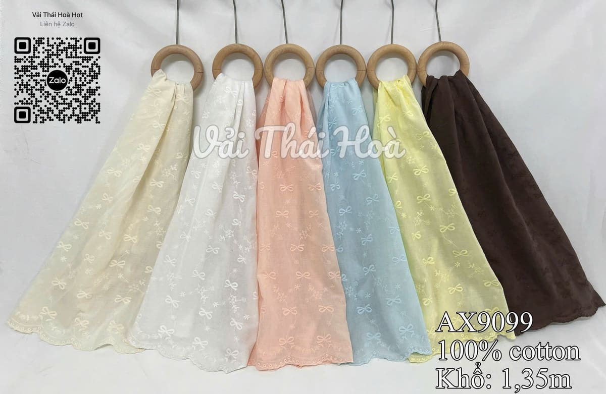 Vải cotton thêu nơ AX9099